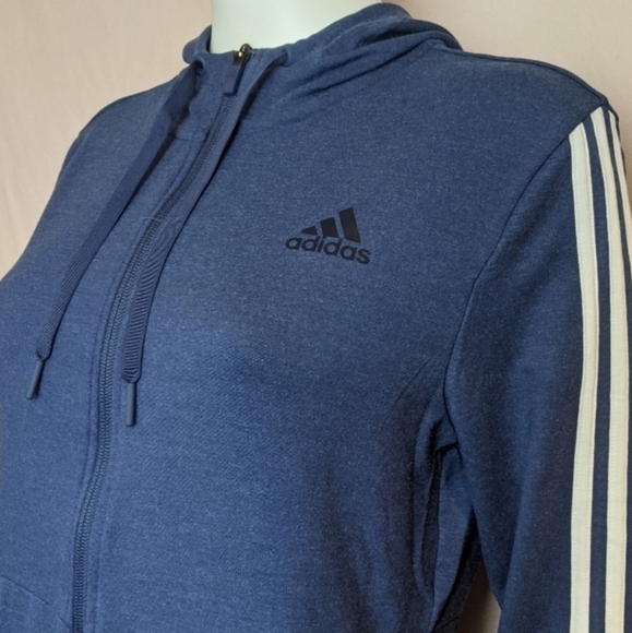 Adidas Blue Striped Sleeve Full Zip Training Hoodie size Medium - Picture 4 of 8